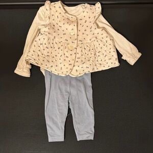 Cream Floral Baby Outfit with Gray Pants